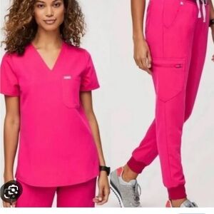 Figs shocking pink zamora jogger scrub pant and one pocket Catarina too in 3XL